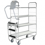 Flexibel shelf trolley 4 shelves 1195x470x1590mm, 250kg/2 wheels w.brakes