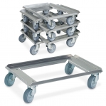 Aluminium tray trolley 600x400x155mm, rubber wheels