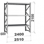 Lagerhylla startsektion 2100x2400x600 300kg/hyllplan,3 hyllor