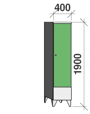 Klädskåp 1x400, 1900x400x545 , kort dörrar, separationsvägg