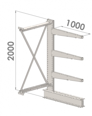 Ulokehylly jatko-osa 2000x1000x1000,4 tasoa