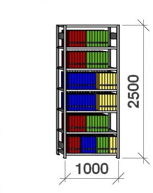 Starter bay 2500x1000x300 200kg/shelf,7 shelves
