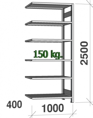 Extension bay 2500x1000x400 150kg/shelf,6 shelves