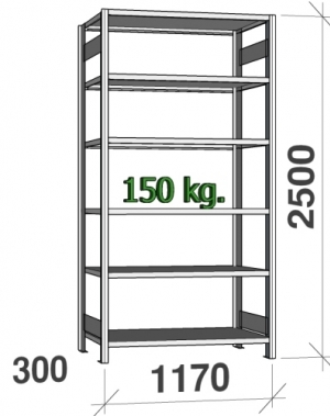 Starter bay 2500x1170x300 200kg/shelf,6 shelves