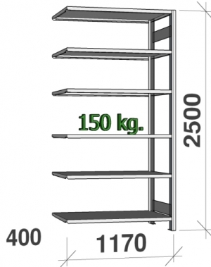 Extension bay 2500x1170x400 150kg/shelf,6 shelves