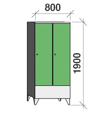 Klädskåp 2x400, 1900x800x545 , kort dörrar, separationsvägg