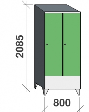Vaatekaappi 2:lla ovella 2085x800x545 lyhytovinen,väliseinällä, viistokatolla