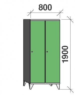 Skåp 2x400, 1900x800x545 lång dörrar, sluttande topp, separationsvägg