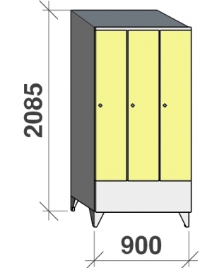 Locker 3x300, 2085x900x545 short door, sloping top