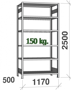 Laoriiul põhiosa 2500x1170x500 150kg/riiuliplaat,6 plaati kasutatud