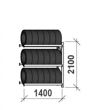 Tyre rack Add On Bay 2100x1400x500, 3 levels used