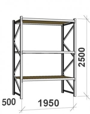 Starter bay 2500x1950x500 440kg/level,3 levels with chipboard