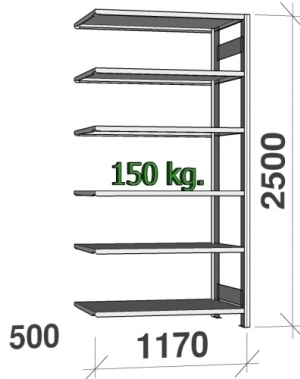 Extension bay 2500x1170x500 150kg/shelf,6 shelves USED