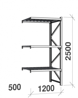 Extension bay 2500x1200x500 600kg/level,3 levels with steel decks