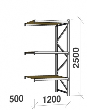 Extension bay 2500x1200x500 600kg/level,3 levels with chipboard