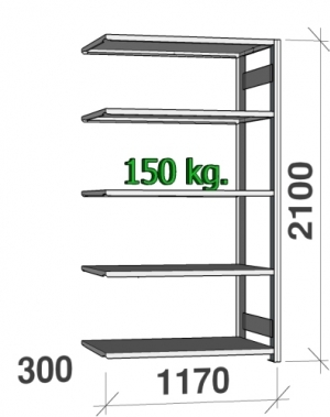 Extension bay 2100x1170x300 150kg/shelf,5 shelves