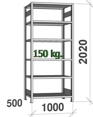 Laoriiul põhiosa 2020x1000x500 150kg/riiuliplaat,6 plaati ZN Kasten kasutatud