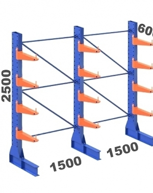 Ulokehylly 1-puolinen 3-pylväinen/12 uloketta 2500Hx3000Lx600S
