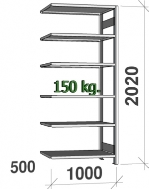Laoriiul lisaosa 2020x1000x500 150kg/riiuliplaat,6 plaati ZN Kasten kasutatud