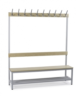 Single bench 1700x1200x400 with 8 hook rail and shoe shelf