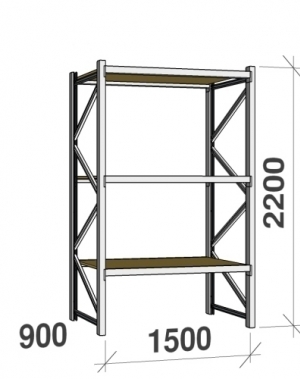 Starter bay 2200x1500x900 600kg/level,3 levels with chipboard