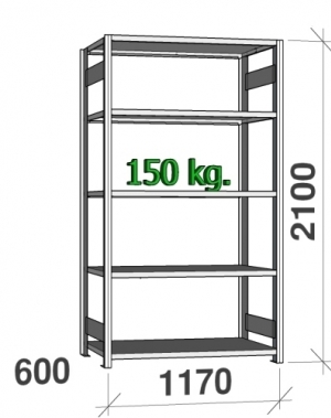 Starter bay 2100x1170x600 150kg/shelf,5 shelves