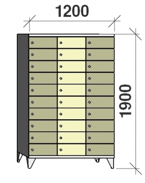 10-Tier locker, 30 doors, 1900x1200x545 mm