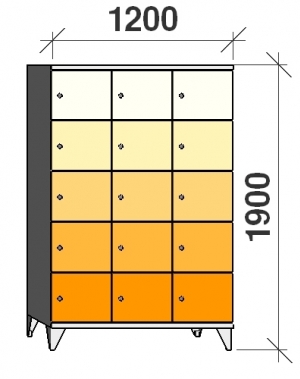5-Tier locker, 15 doors, 1900x1200x545 mm