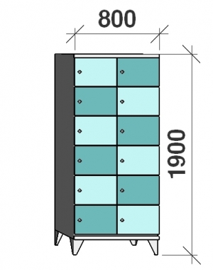 6-Tier locker,12 doors, 1900x800x545 mm