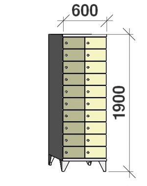 10-tier locker, 20 doors, 1900x600x545 mm
