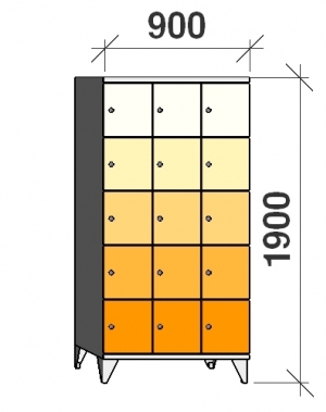 Klädskåp, 15 dörrar, 1900x900x545 mm