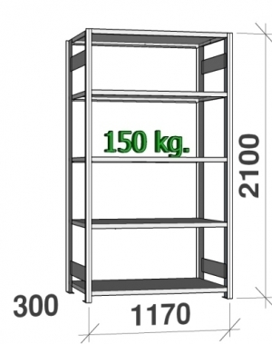Starter bay 2100x1170x300 150kg/shelf,5 shelves used