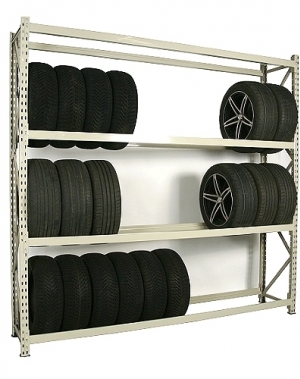 Däckställ startsektion 2500x2400x500, 4 hyllplan,300kg/plan