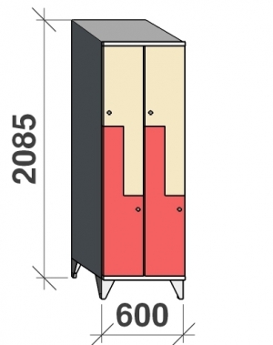 Z-skåp, 4 dörrar, 2085x600x545, sluttande topp