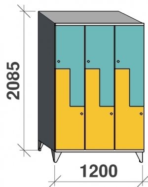 Z-skåp, 6 dörrar, 2085x1200x545, sluttande topp
