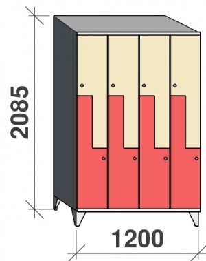 Z-locker 2085x1200x545, 8 doors with sloping top