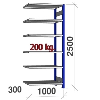 Extension bay 2500x1000x300 200kg/shelf,6 shelves, blue/Zn