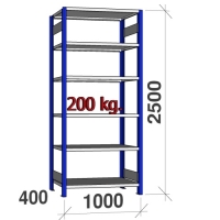 Starter bay 2500x1000x400 200kg/shelf,6 shelves, blue/light gray
