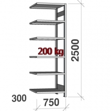 Laoriiul lisaosa 2500x750x300 200kg/riiuliplaat,6 plaati kasutatud