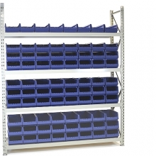 Longspan rack 2100x1950x500 4 levels with chipboard, 80 bins 500x230x150