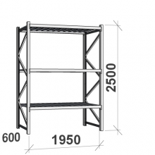 Lagerhylla startsektion 2500x1950x600 440kg/hyllplan,3 hyllor MAXI