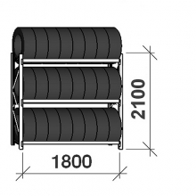 Däckställ startsektion 2100x1800x500, 3 hyllplan,480kg/plan MAXI begagn.