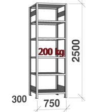 Laoriiul põhiosa 2500x750x300 200kg/riiuliplaat,6 plaati kasutatud