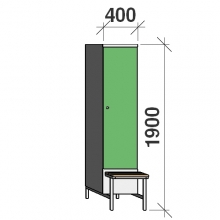 Locker with a bench, 1x400 1900x400x830, sep. wall