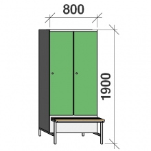 Locker with a bench, 2x400 1900x800x830, sep. wall